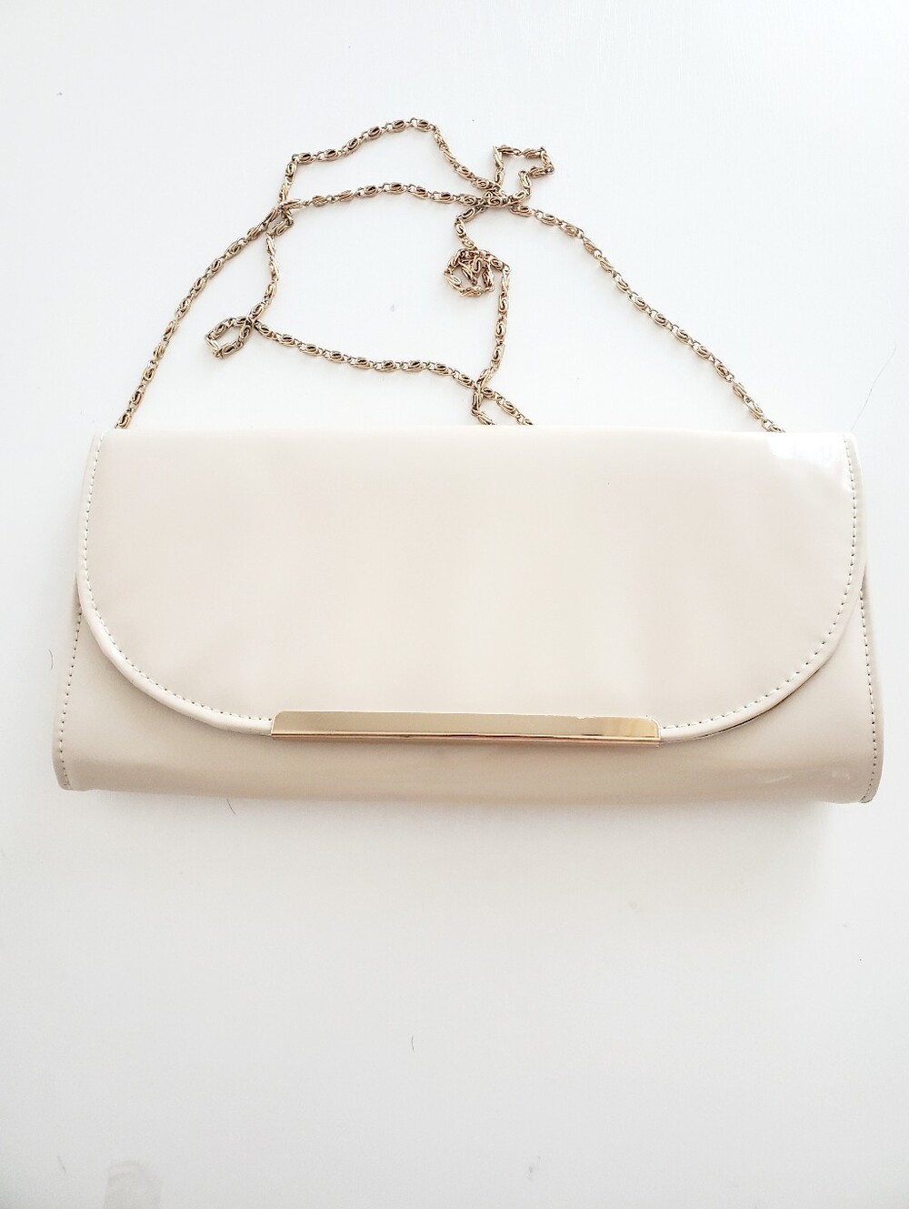 Call It SPRING Patent Cream Clutch with Gold Chain